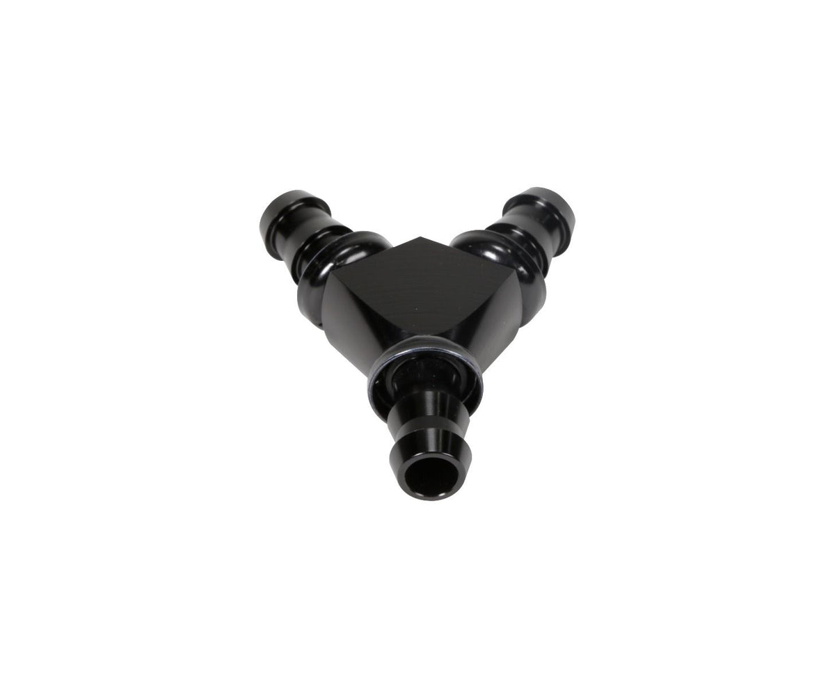 Fleece Performance Engineering FPE-FIT-Y08-BLK 1/2 Inch Black Anodized Aluminum Y Barbed Fitting (For -8 Pushlock Hose) - Southern Diesel Supply