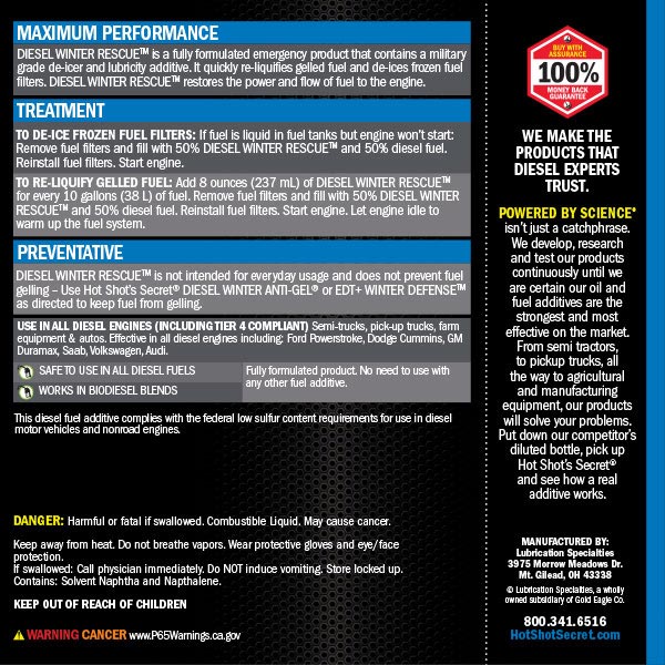 Hot Shot's Secret Diesel Winter Rescue Emergency Fuel Additive (32oz) - Southern Diesel Supply