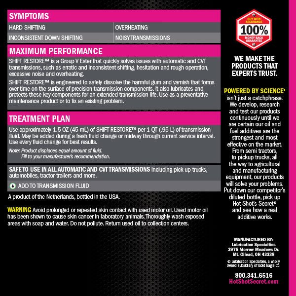 Hot Shot's Secret Shift Restore Transmission Fluid Additive TSE - Southern Diesel Supply