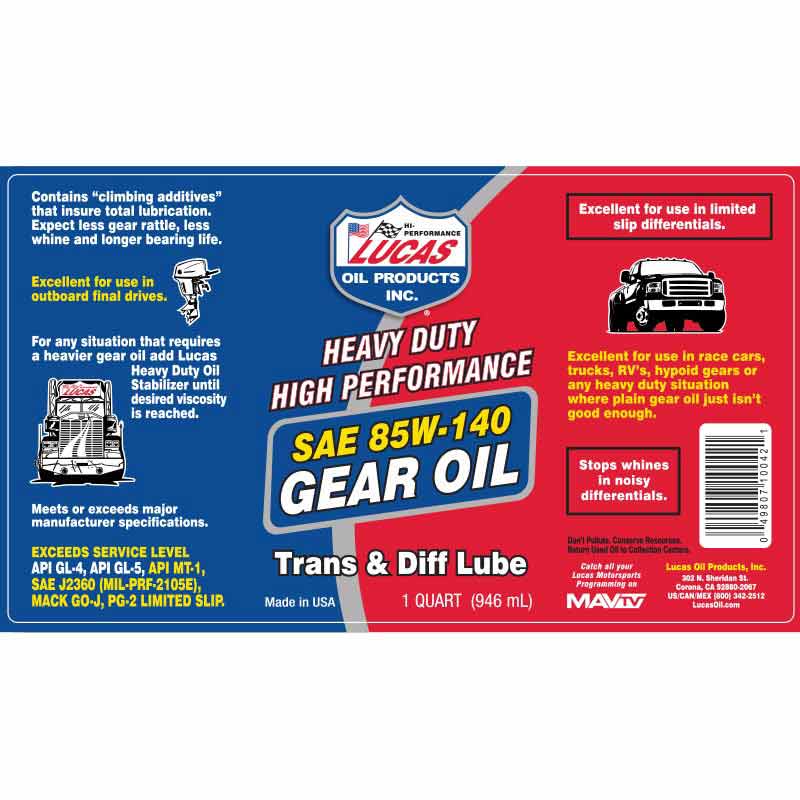 Lucas Oil 10042 Heavy Duty 85W - 140 Gear Oil - Southern Diesel Supply