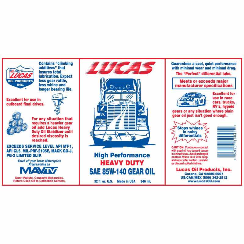 Lucas Oil 10042 Heavy Duty 85W - 140 Gear Oil - Southern Diesel Supply