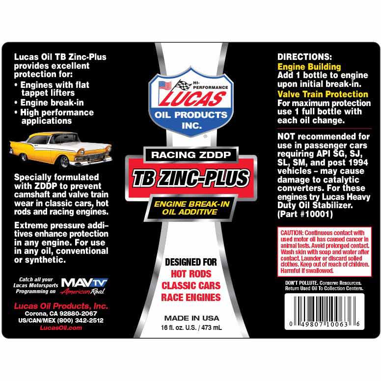 Lucas Oil 10063 TB Zinc Plus Engine Break - In Oil Additive - Southern Diesel Supply