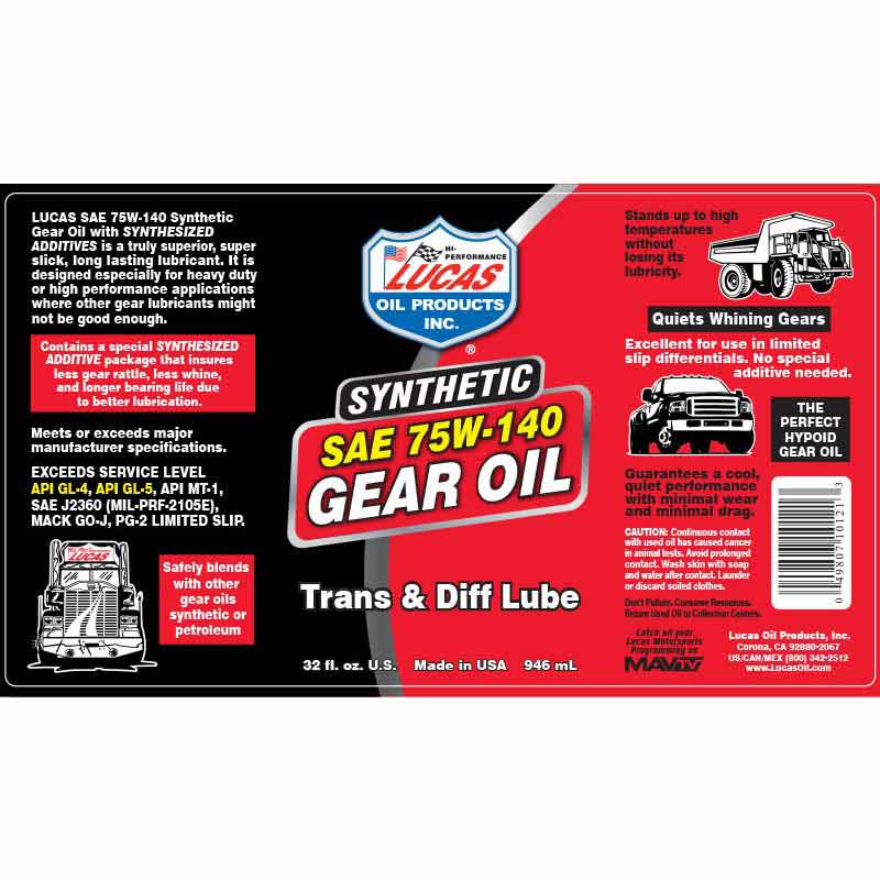 Lucas Oil 10121 Synthetic 75W - 140 Gear Oil - Southern Diesel Supply