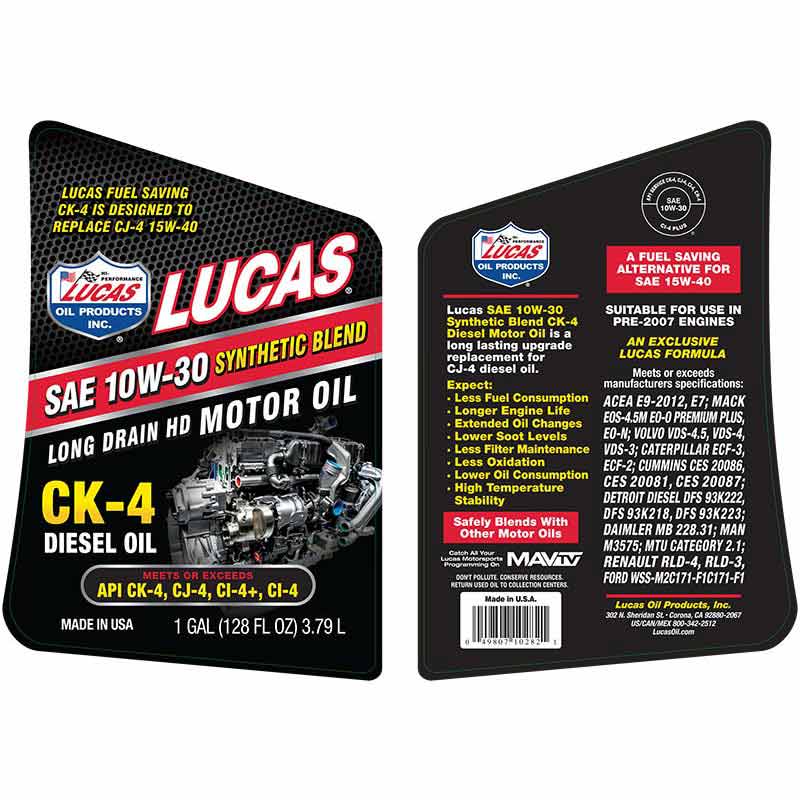 Lucas Oil 10282 Synthetic Blend 10W - 30 CK - 4 Engine Oil (1 Gal) - Southern Diesel Supply