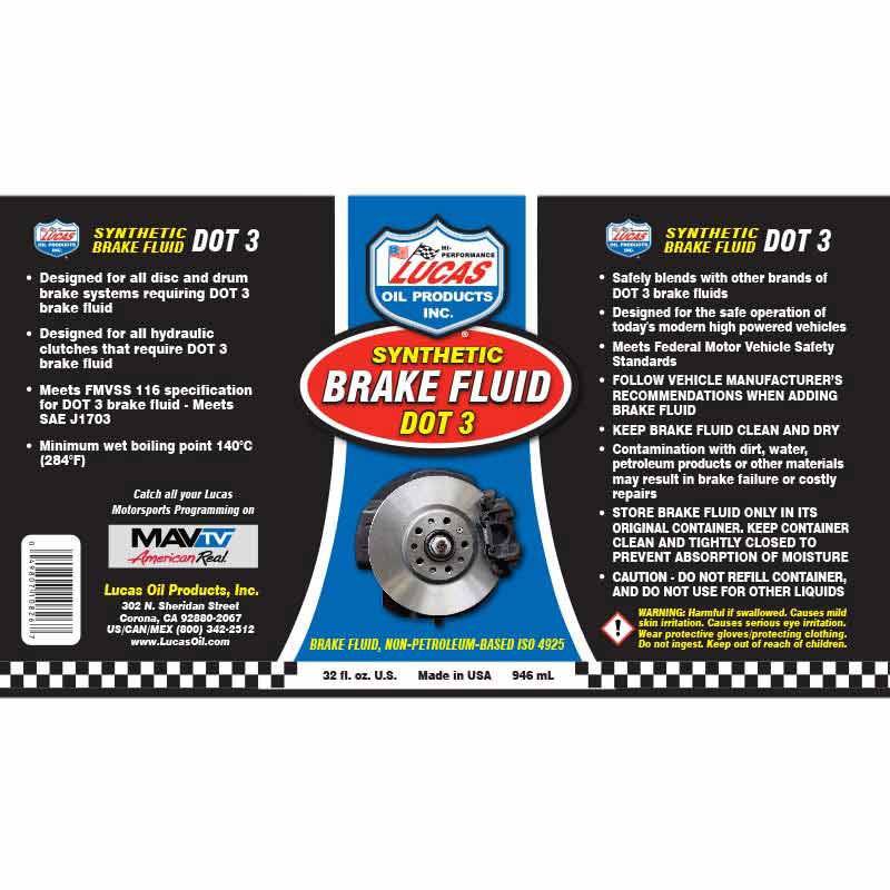 Lucas Oil 10825 DOT 3 Synthetic Brake Fluid - Southern Diesel Supply