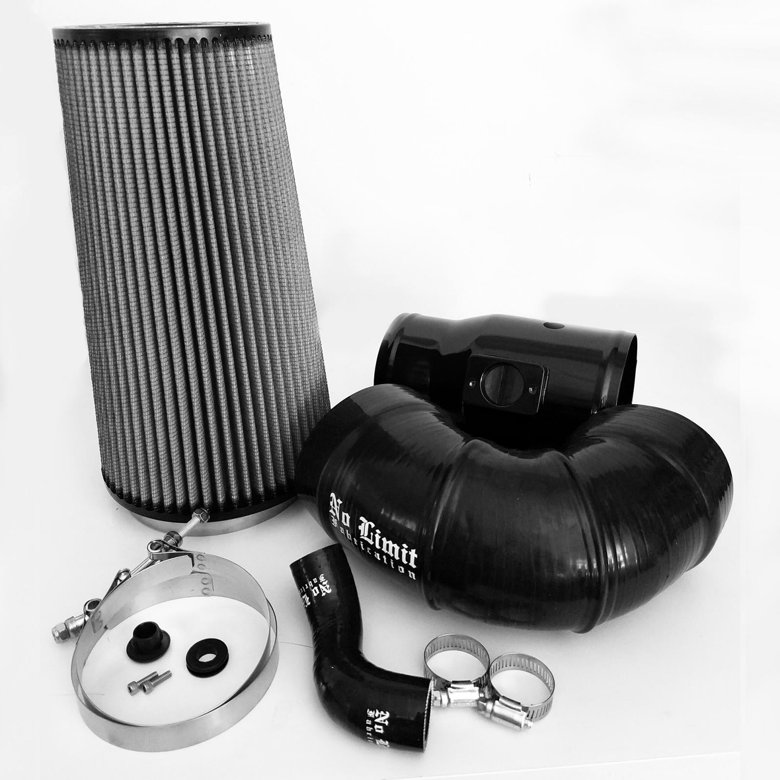 No Limit Fabrication 6.4 Cold Air Intake 08 - 10 Ford Super Duty Power Stroke Black Dry Filter for Mod Turbo 5 Inch Inlet No Limit Fabrication - Southern Diesel Supply