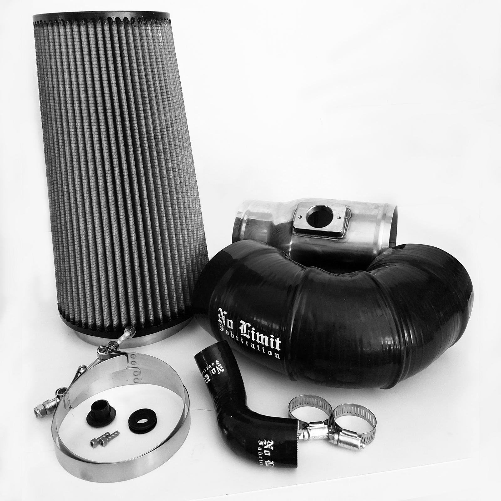 No Limit Fabrication 6.4 Cold Air Intake 08 - 10 Ford Super Duty Power Stroke Polished Dry Filter for Mod Turbo 5.5 Inch Inlet No Limit Fabrication - Southern Diesel Supply