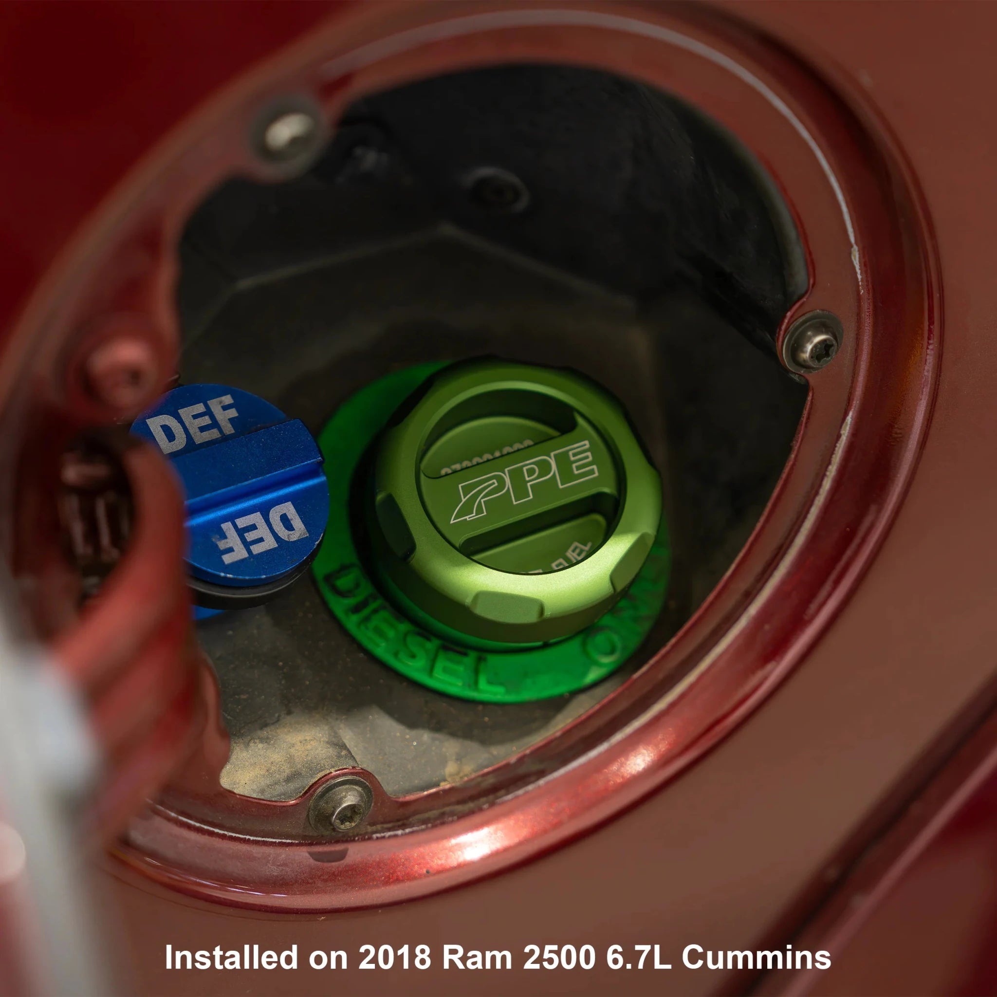 PPE 273001000 Billet Fuel Cap with Built - In Magnet (Anodized Green) (2013 - 2018 6.7L, 2014 - 2018 3.0L Cummins) - Southern Diesel Supply