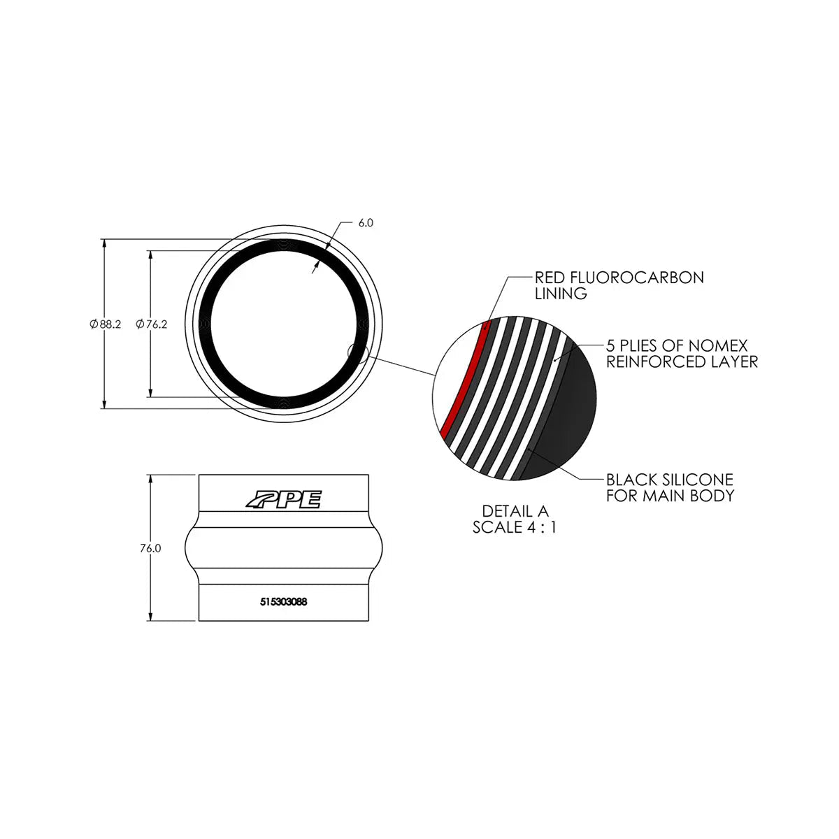 PPE 515303088 3" Silicone Hump Coupler - Southern Diesel Supply