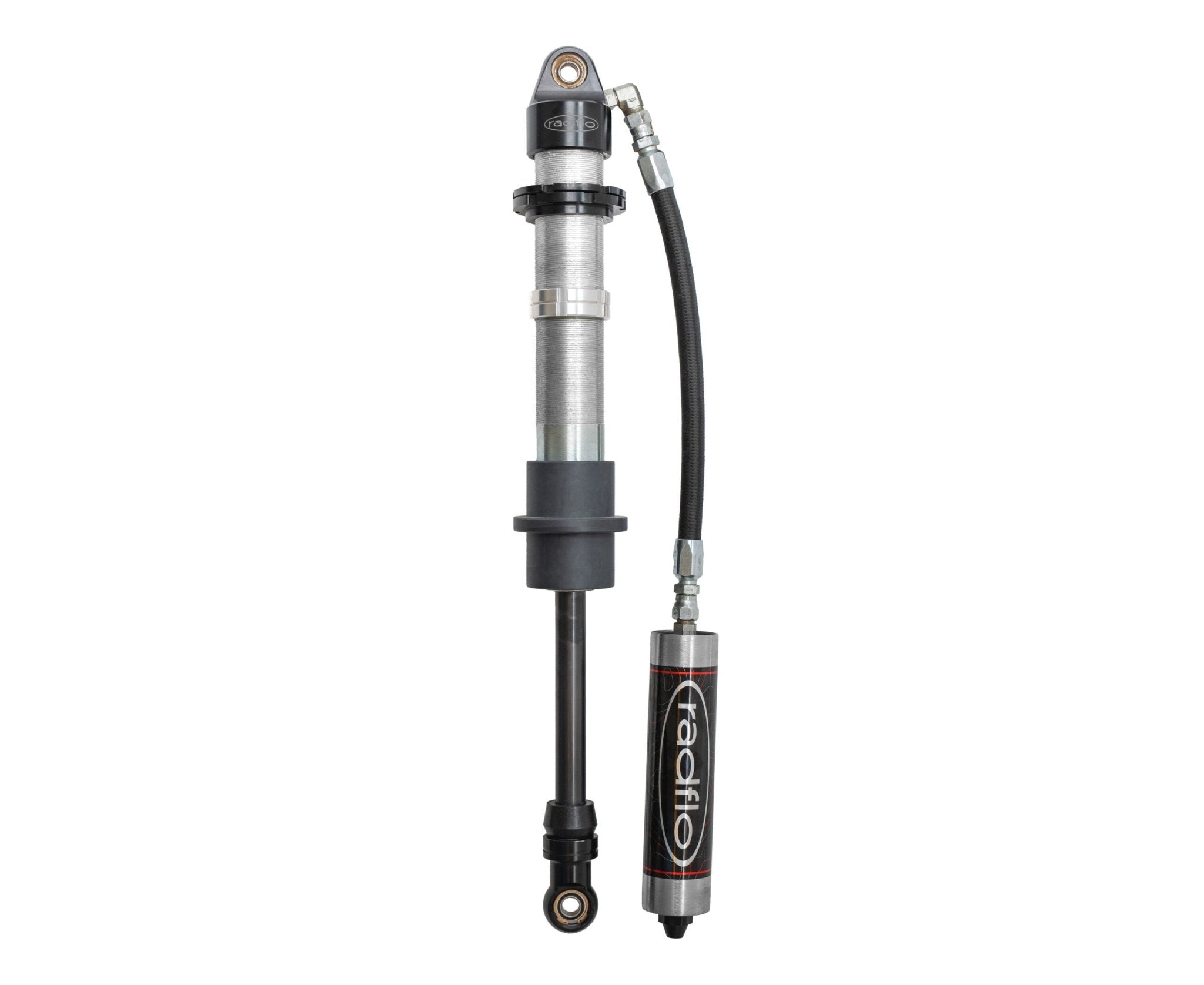 Radflo Off Road 2.0 Inch Coil-Over w/ 5/8 Inch Shaft & Remote Reservoir 90 Deg Fitting & Dual Rate Spring Hardware - Southern Diesel Supply